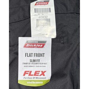 Dickies Mens Black Flat Front Slim Fit Pants Straight Leg FLEX  Size 40 x 32 NEW